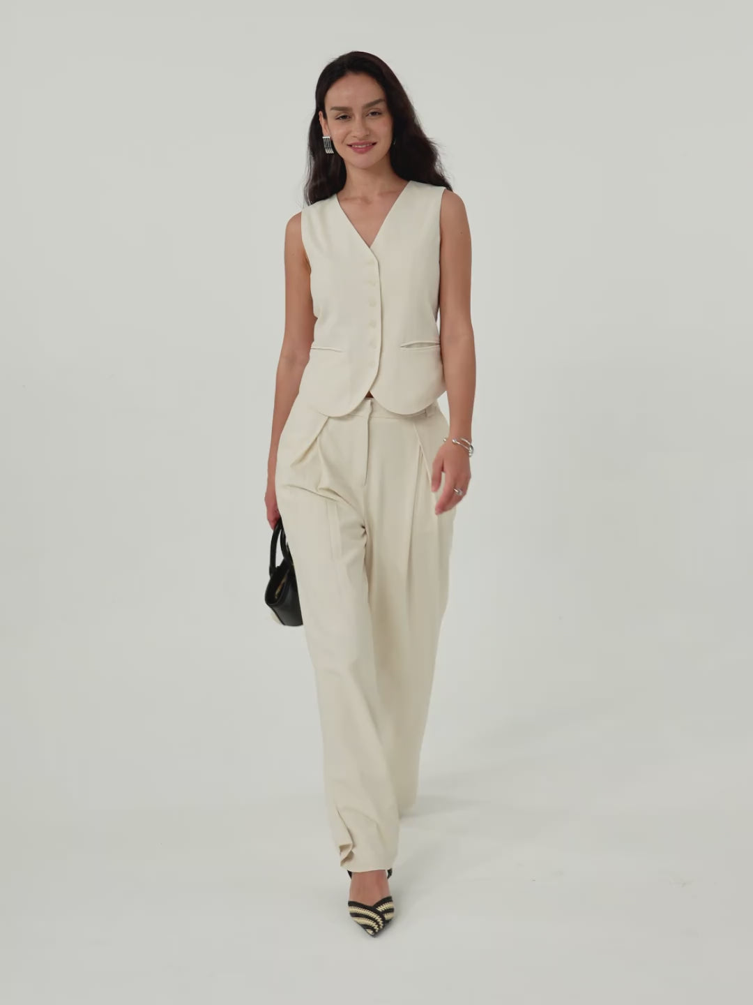 Tencel-Linen Pants Wrinkle-Free Tucked Wide Leg Trouser