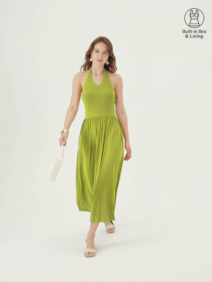 OGLmove SkinKiss Halter Ruched Midi Bra Dress with Pockets