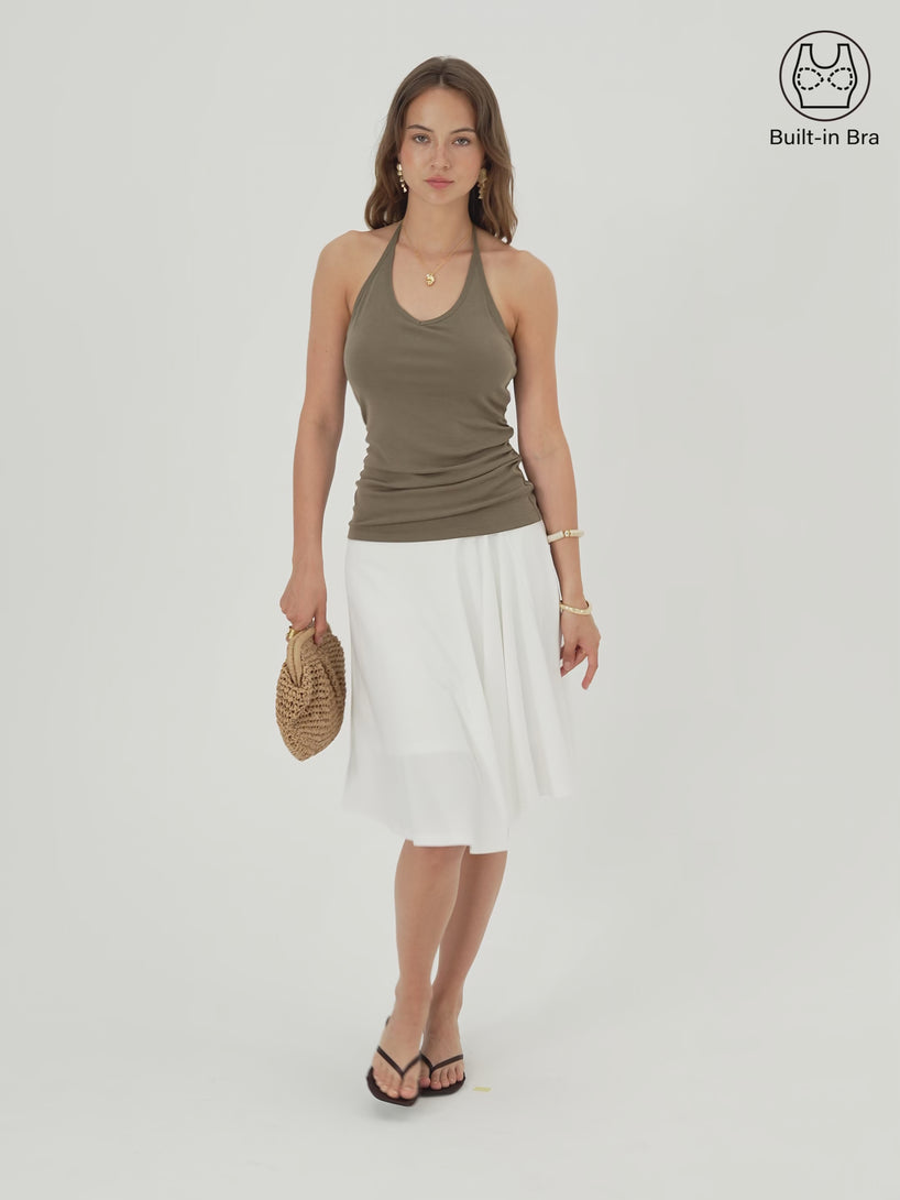 OGLmove Modal Halter Neck Open Back Ruched Bra Top
