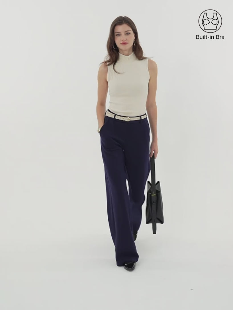 Textured Rib Mockneck Sleeveless Brami