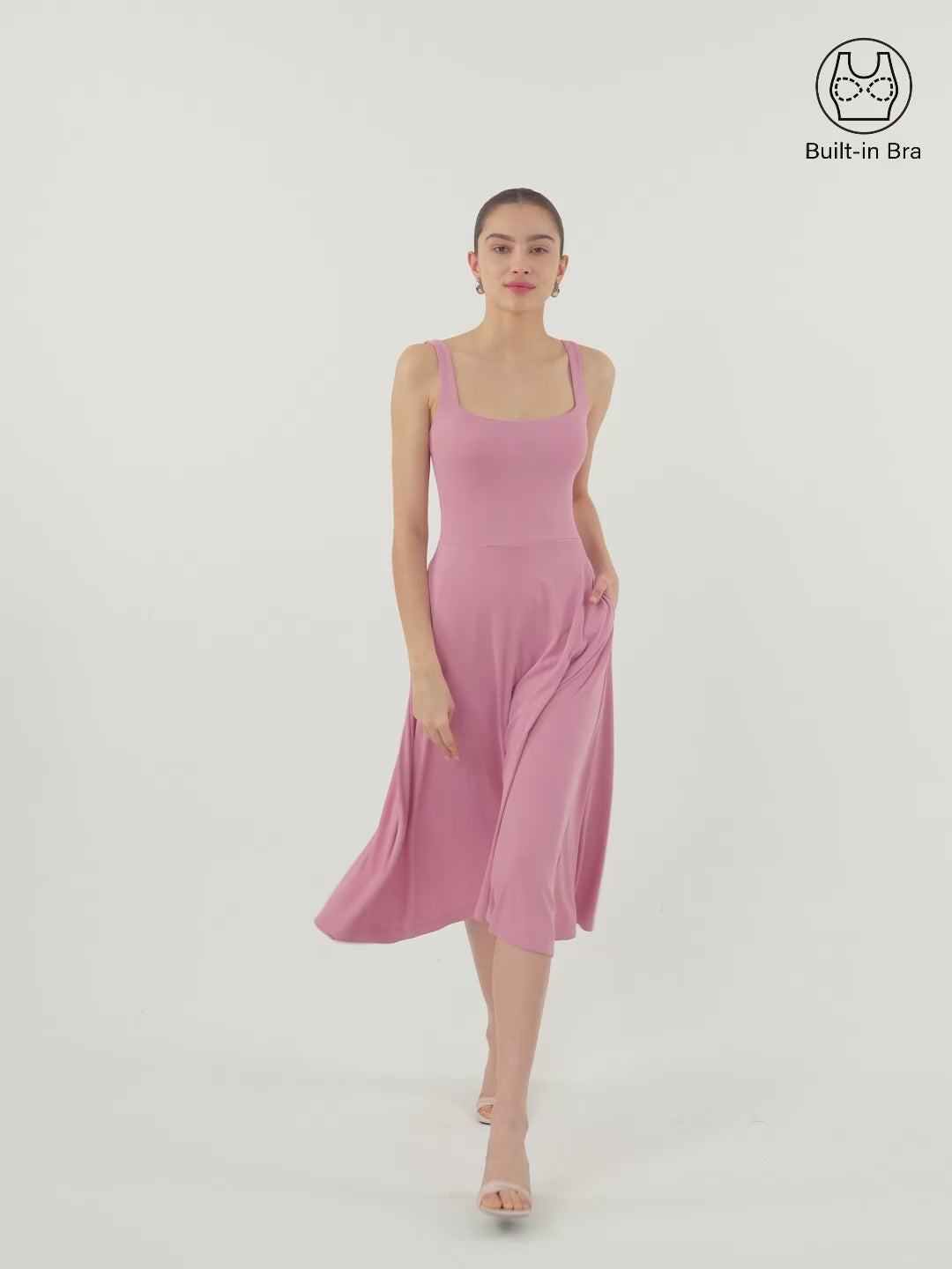 Square Neck Flowy New Airy Brami Midi Dress