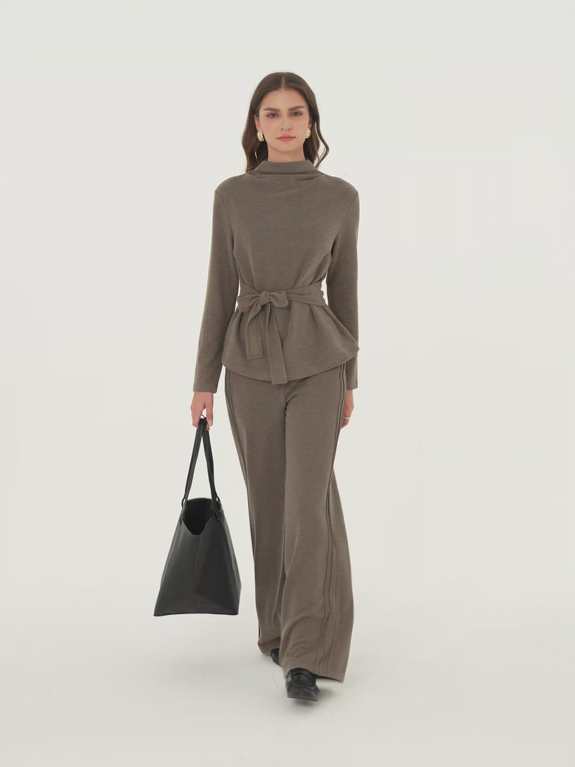 OGLmove MaxWarm Mock Neck Shoulder-Tuck Belted Tunic Top