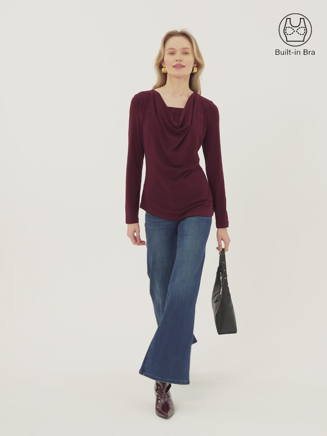 Cowl Neck Built-in Coverage Long Sleeve Brami