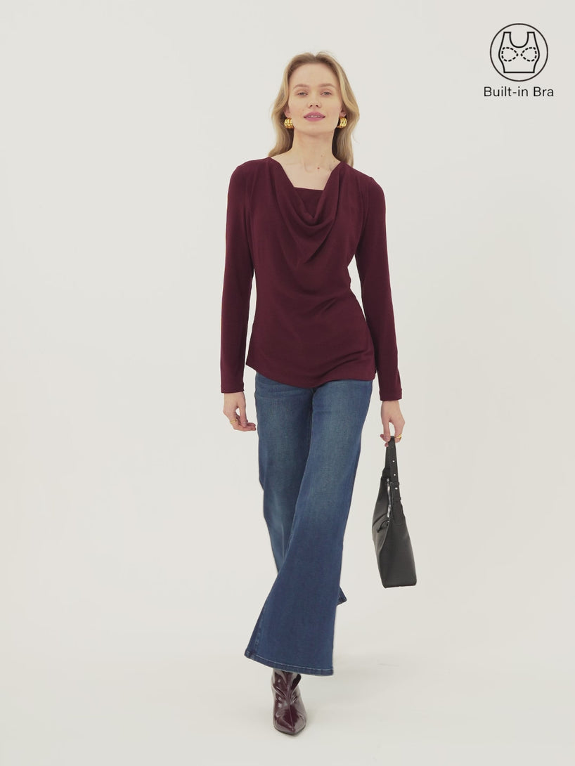 Cowl Neck Built-in Coverage Long Sleeve Brami