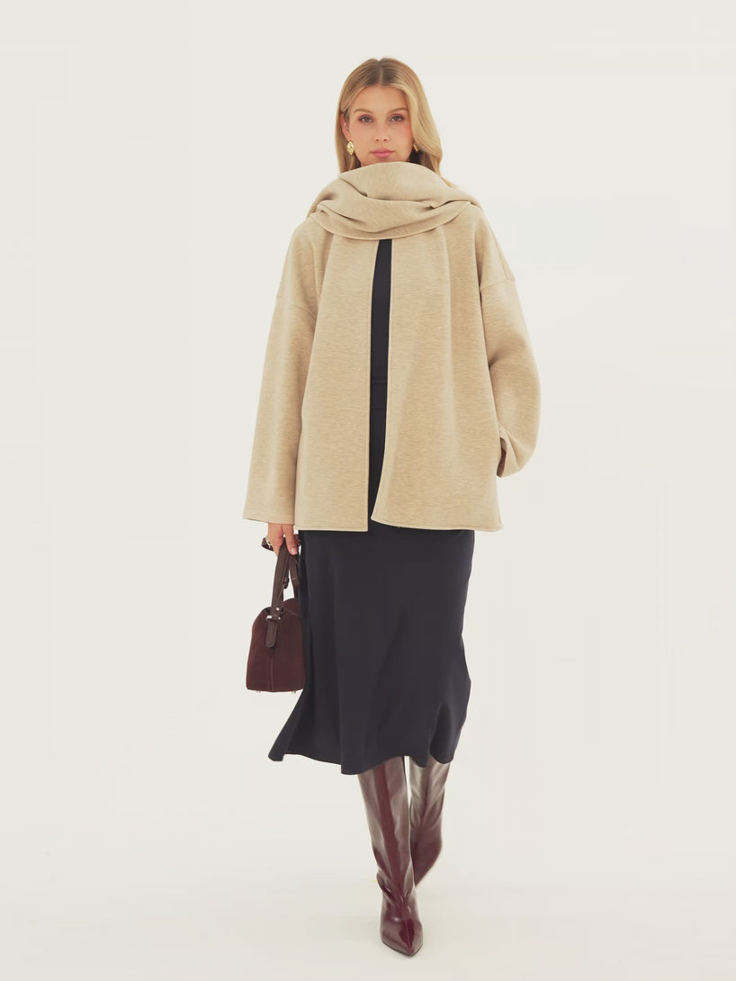 OGLmove FuzzLuxe Scarf Collar Convertible Coat with Pockets For KOL