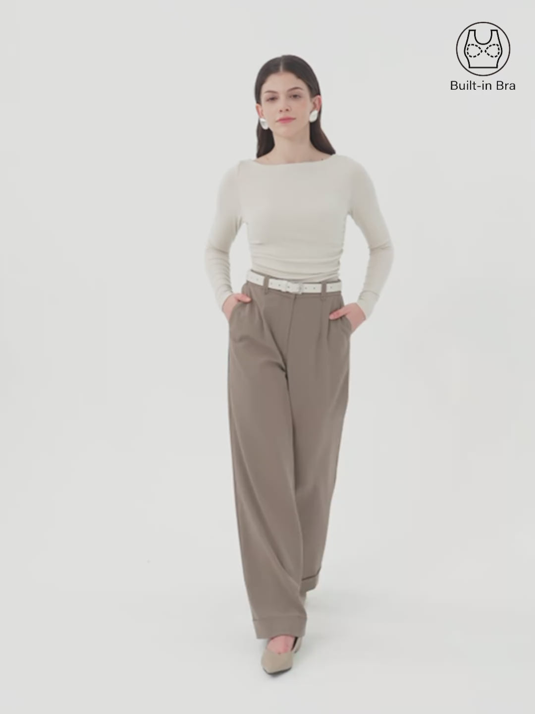 Light Warm Boatneck Ruched Brami Top