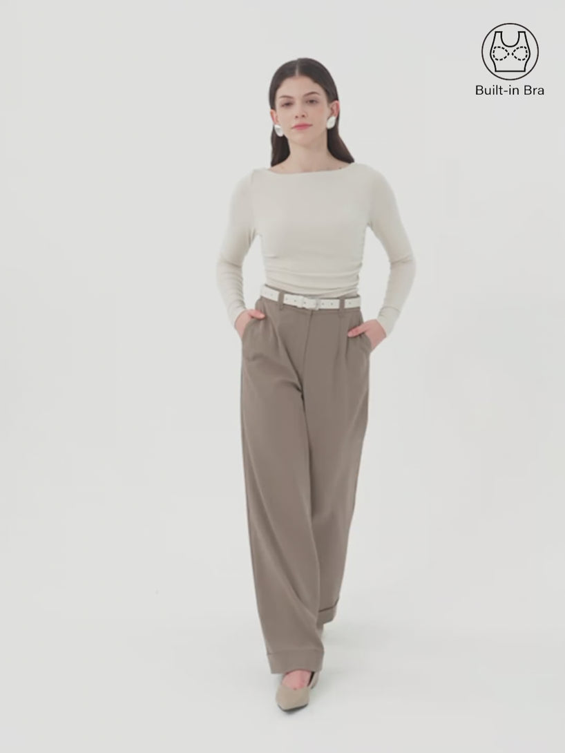 Light Warm Boatneck Ruched Brami Top