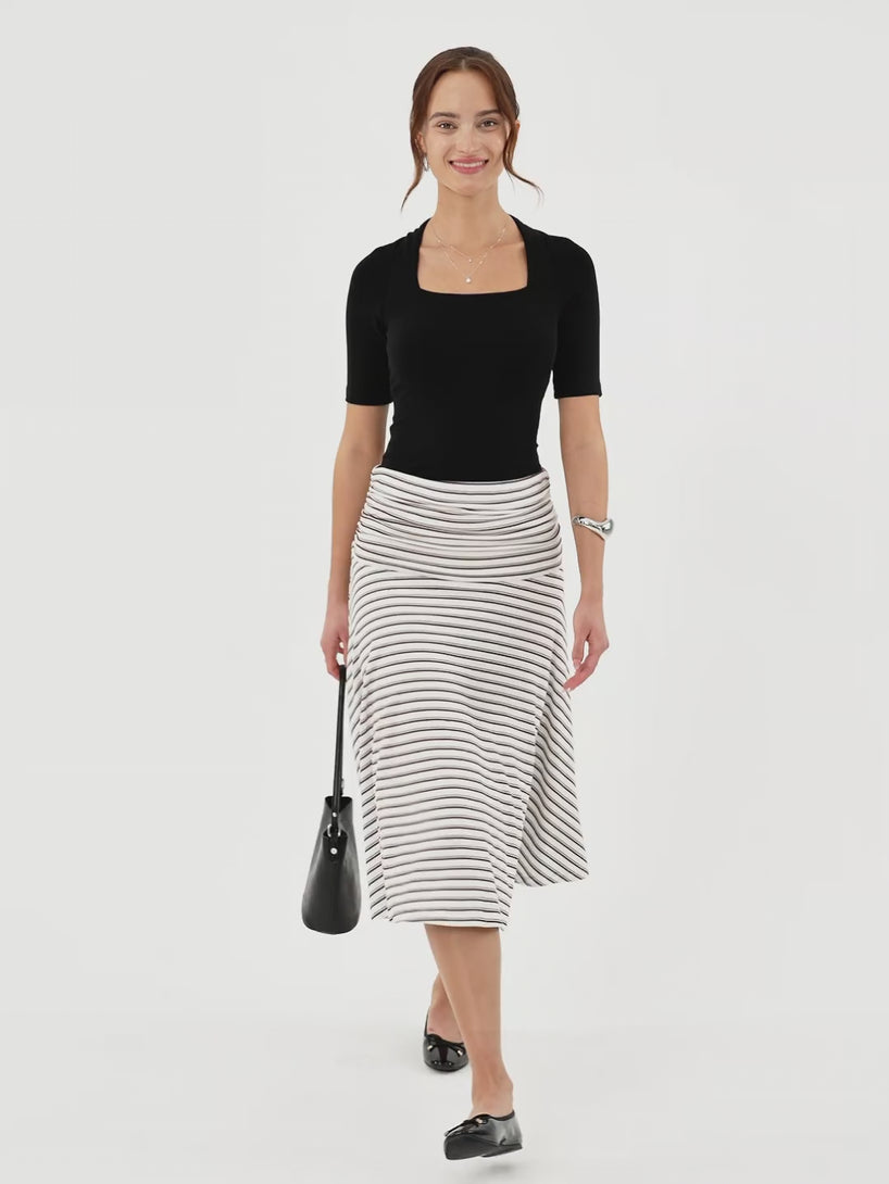 OGLmove Flowy Striped Circle Flare Ruched Midi Skirt