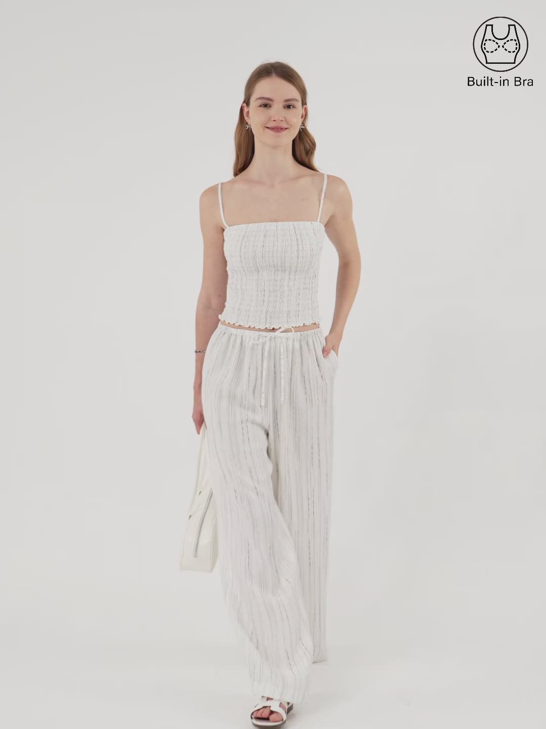 Striped Smocked Adjustable Spaghetti Brami