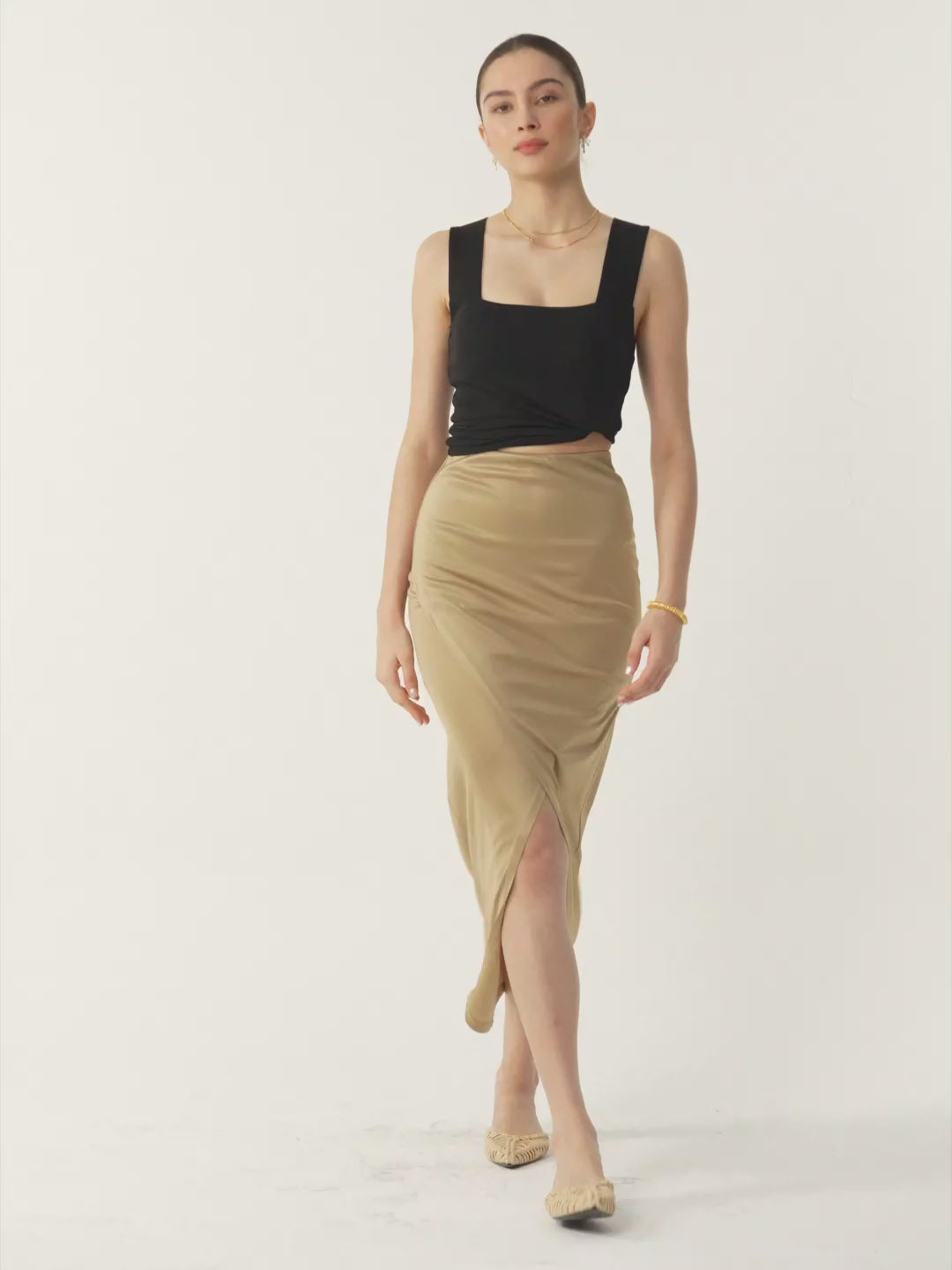 Silk-Like Acetate Ezria Maxi Skirt - Black