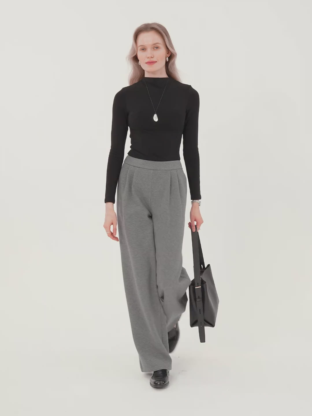 Cozy High Rise Wide Leg Tucked Pull-on Pants with Pockets