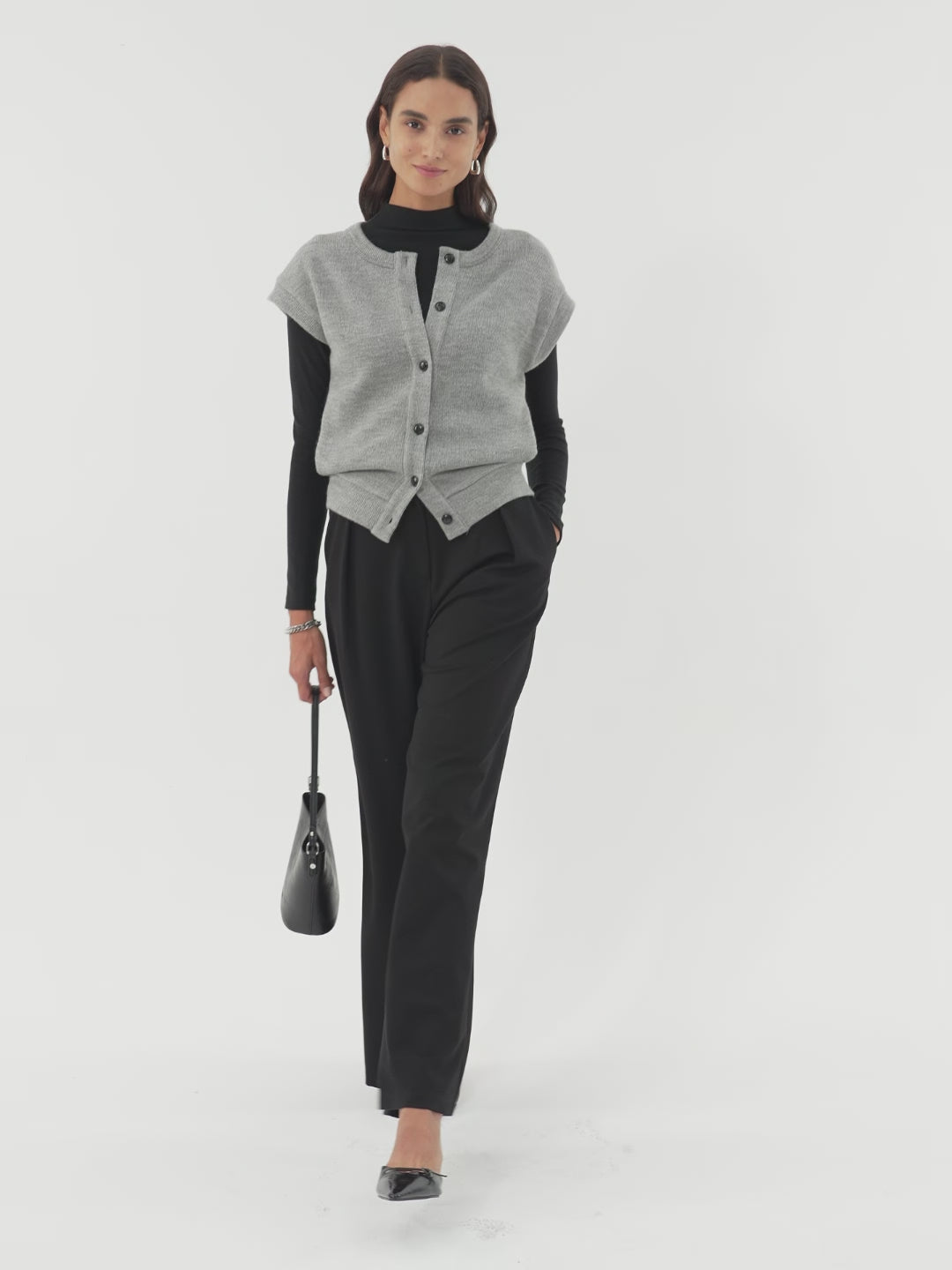 Cozy Crewneck Button Front Vest with Banded Hem