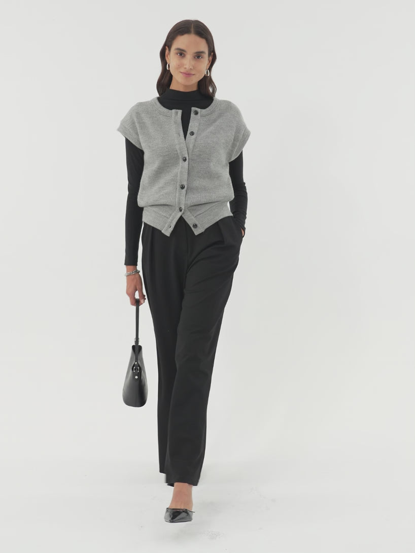 Cozy Crewneck Button Front Vest with Banded Hem