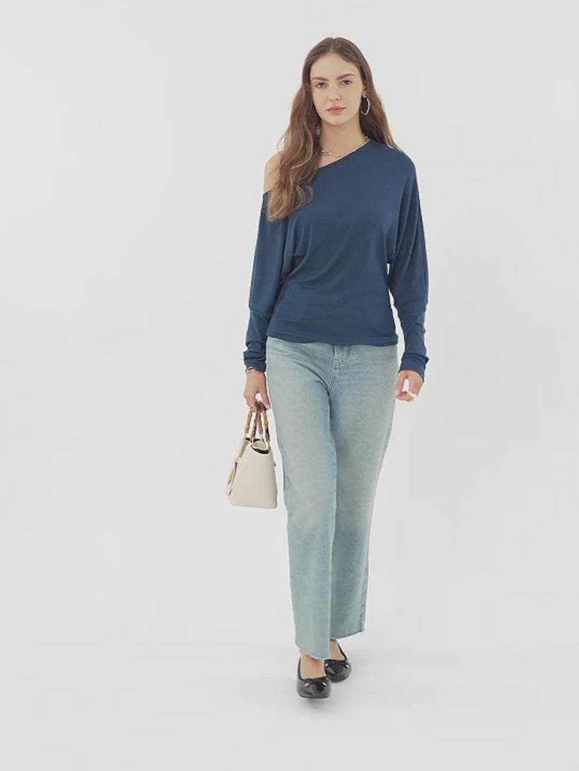 Lyocell Cashmere Cold-Shoulder Semi-Sheer Top