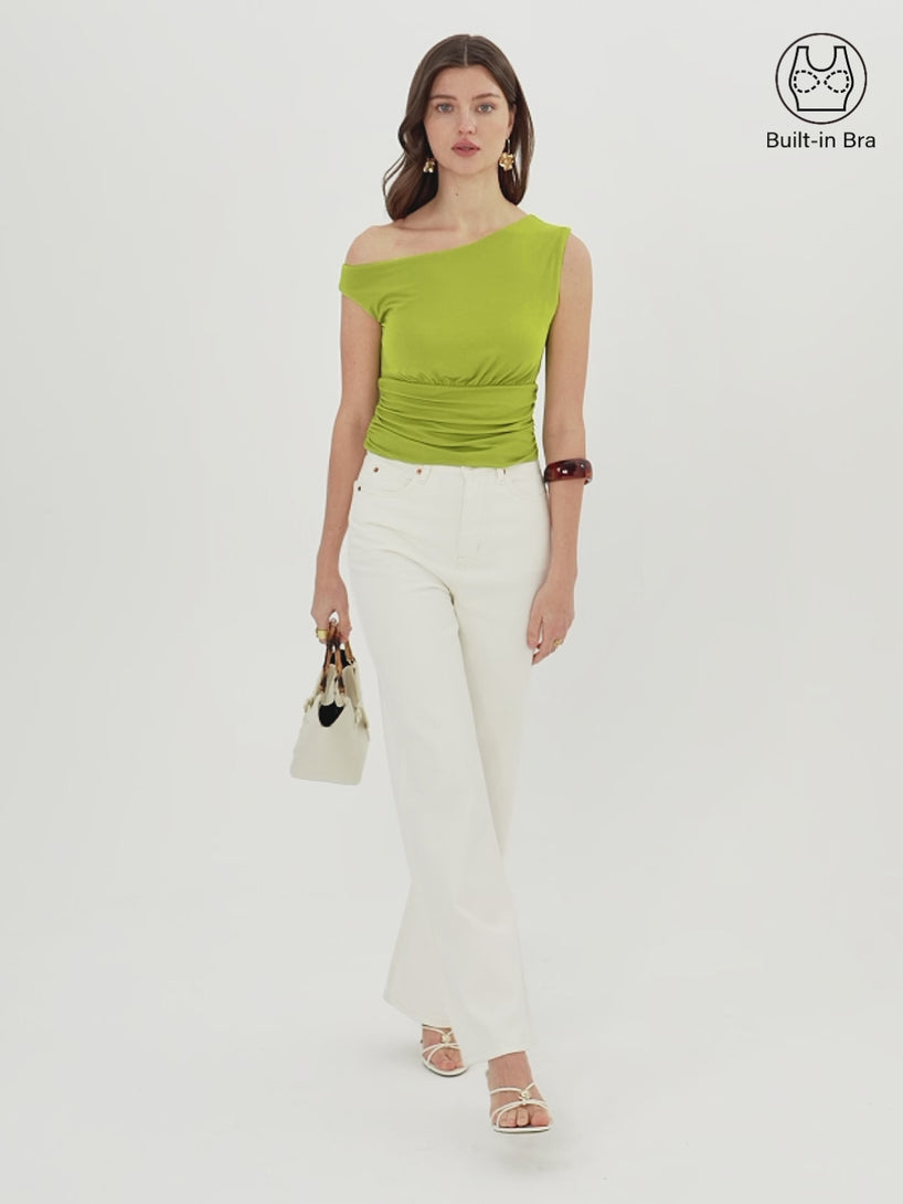 OGLmove SkinKiss Asymmetrical Neck Cropped Ruched Bra Top