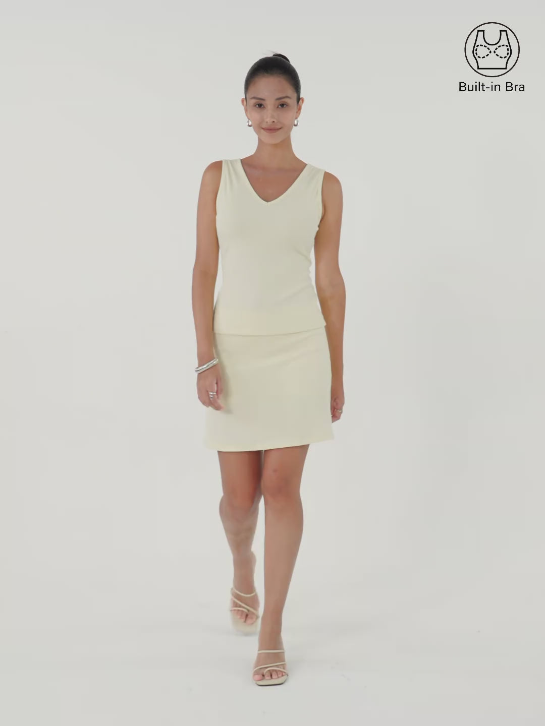 2Pcs Set V-neck Sleeveless Brami Tank & A-line Mini Skirt with Built-in Shorts