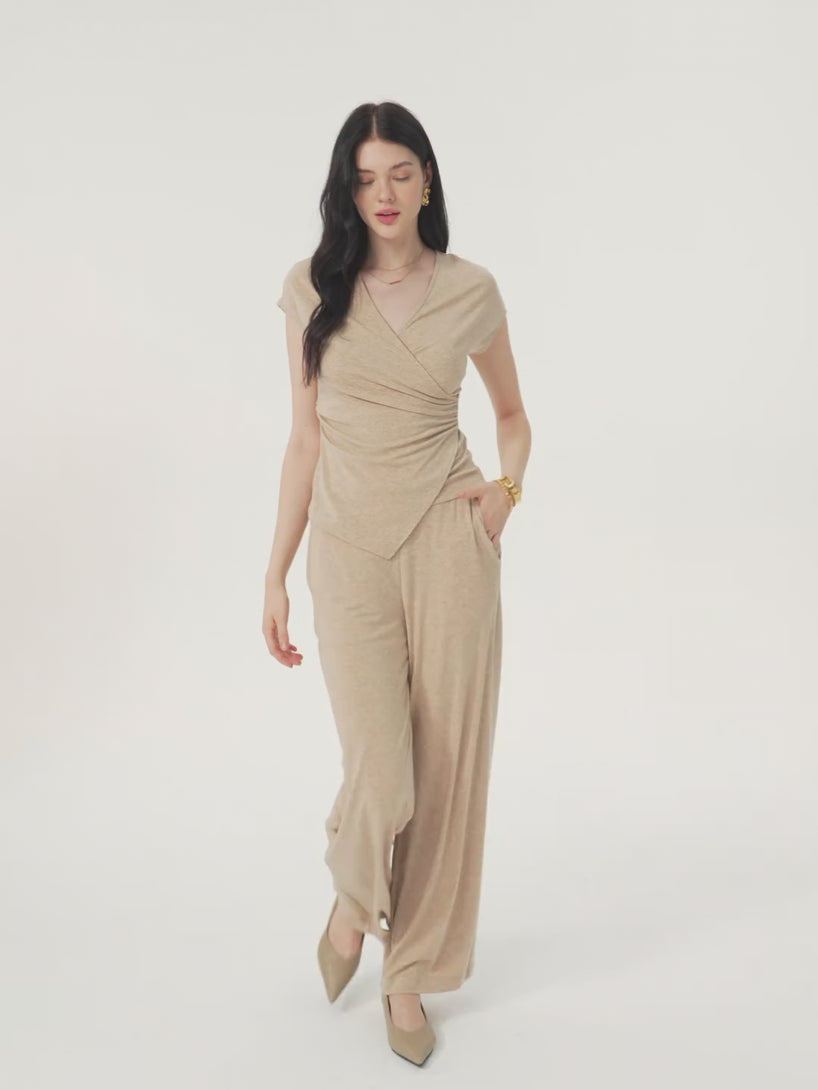 Lyocell Wool Surplice Cap Sleeve Asymmetrical Top