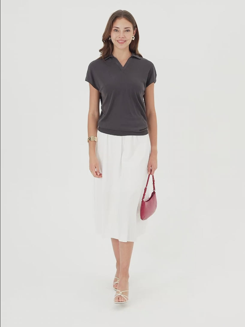 OGLmove Sandwashed Modal Polo Neck Cap Sleeve Top
