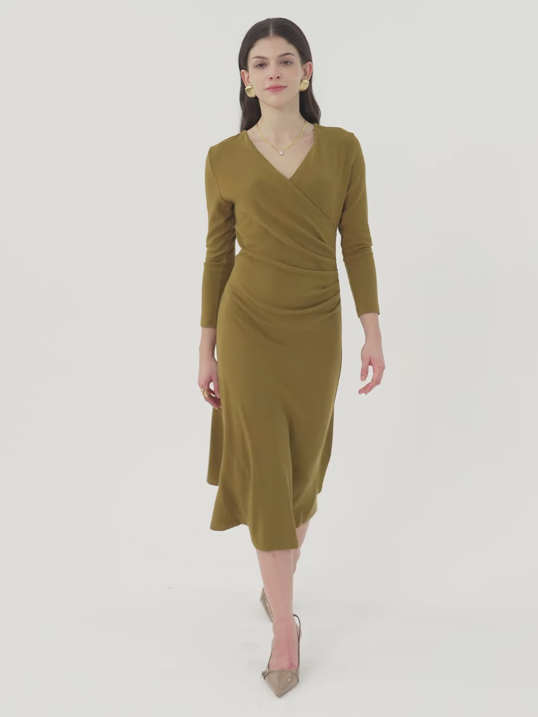 Slimming Surplice 3/4 Sleeve Midi Dress