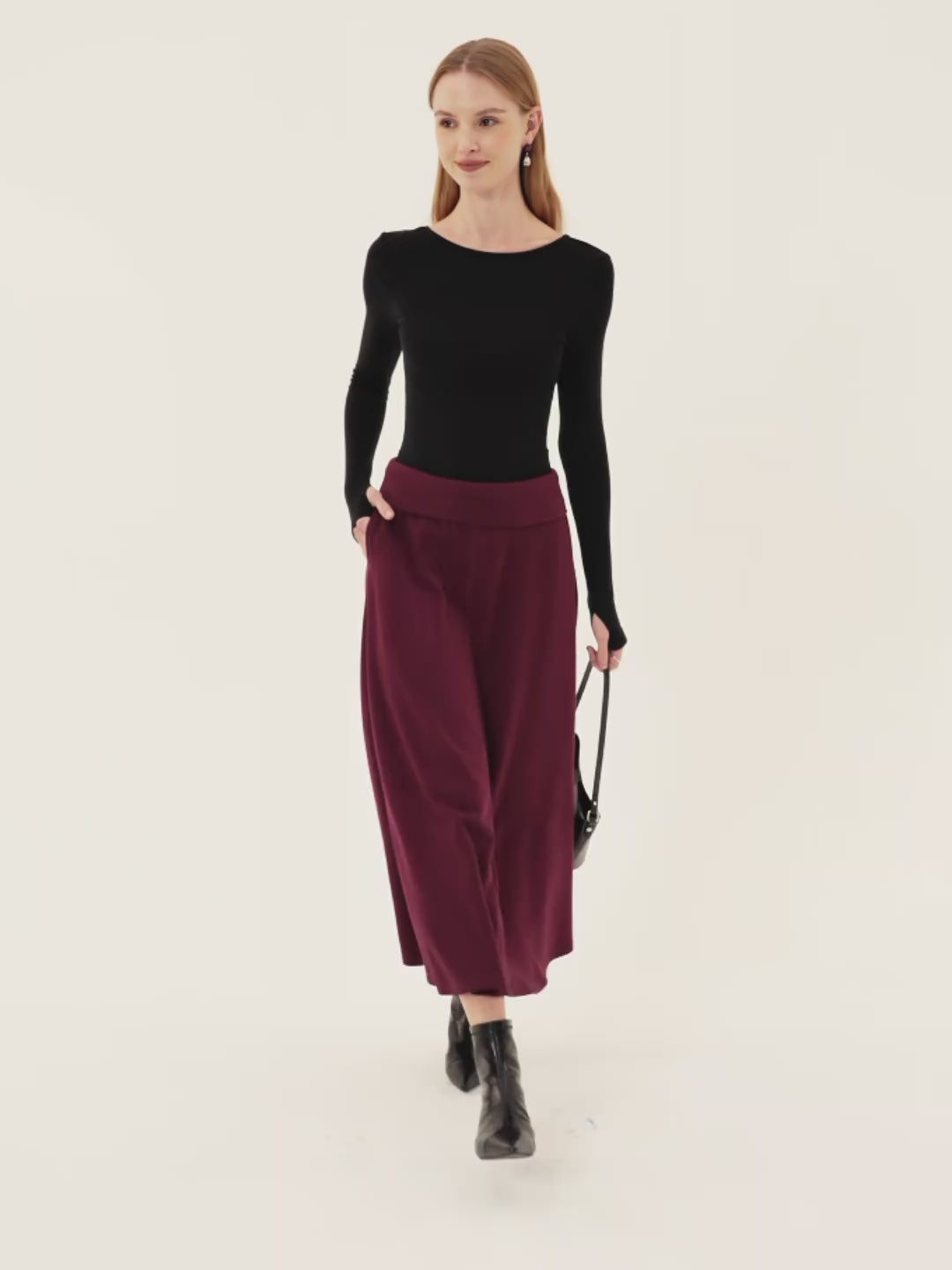 Tummy-Warmer Midi Pull-on A-Line Skirt with Pockets
