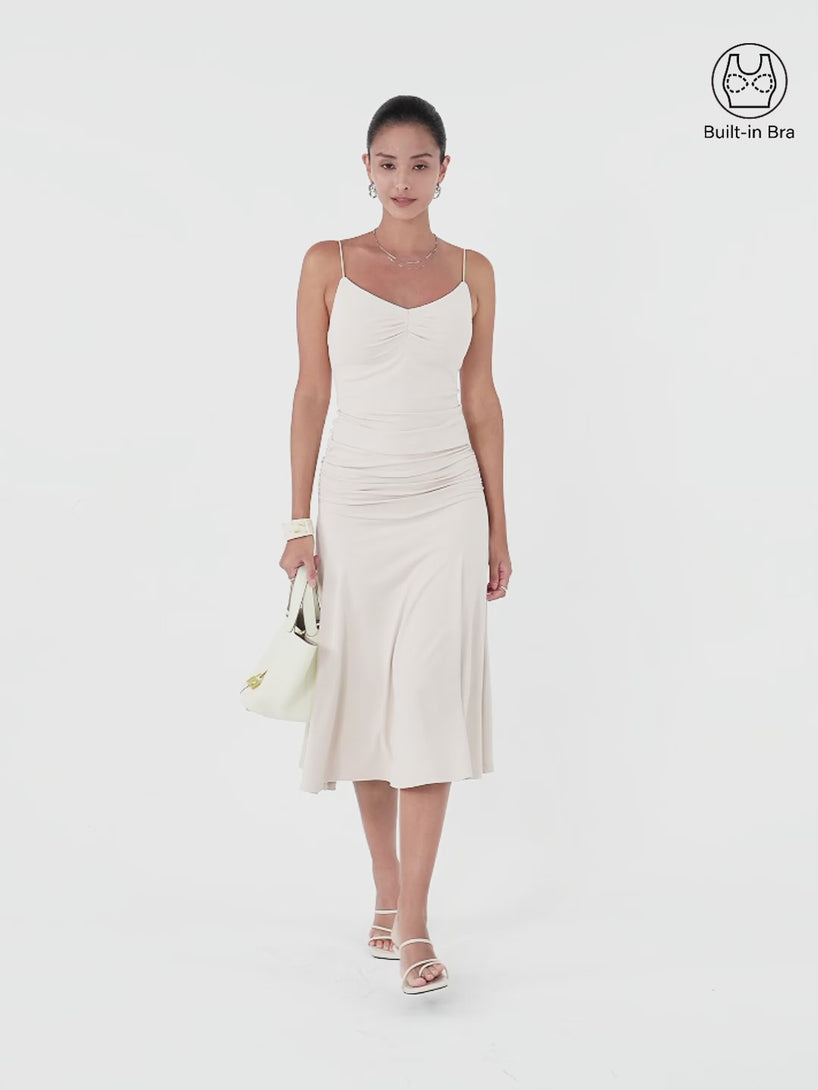 OGLmove 2Pcs Set Front Tucked Spaghetti Brami & A-line Midi Skirt