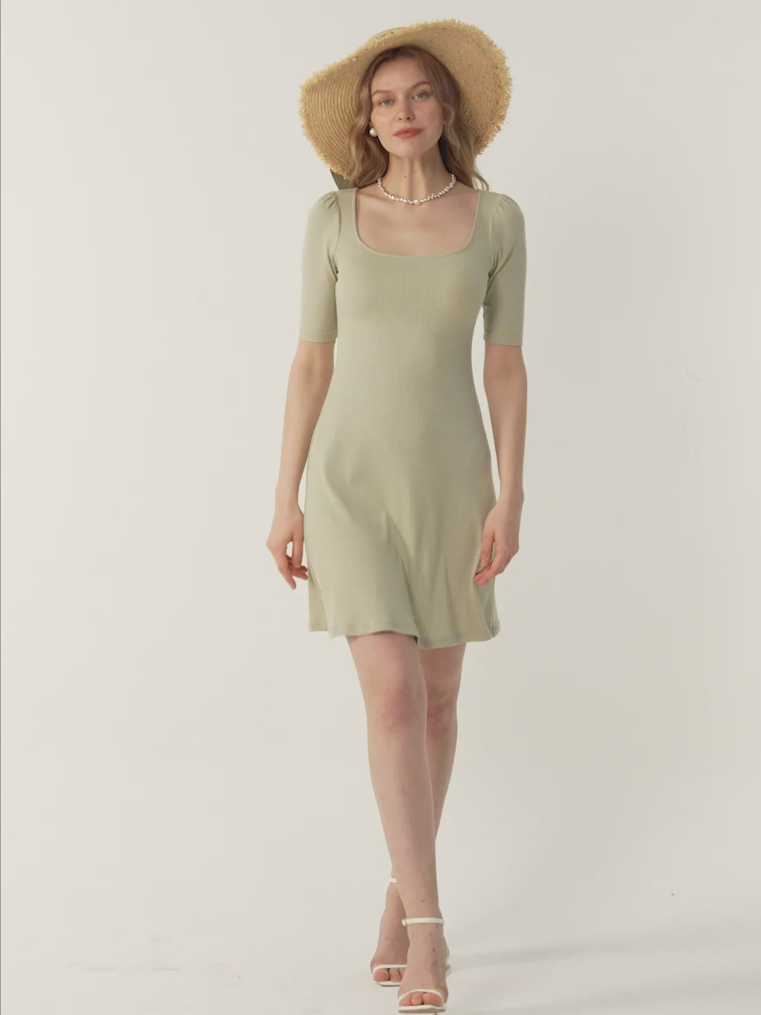 Ogl Plantive™ Puff Mid-Sleeve Sqaure Neck Dress