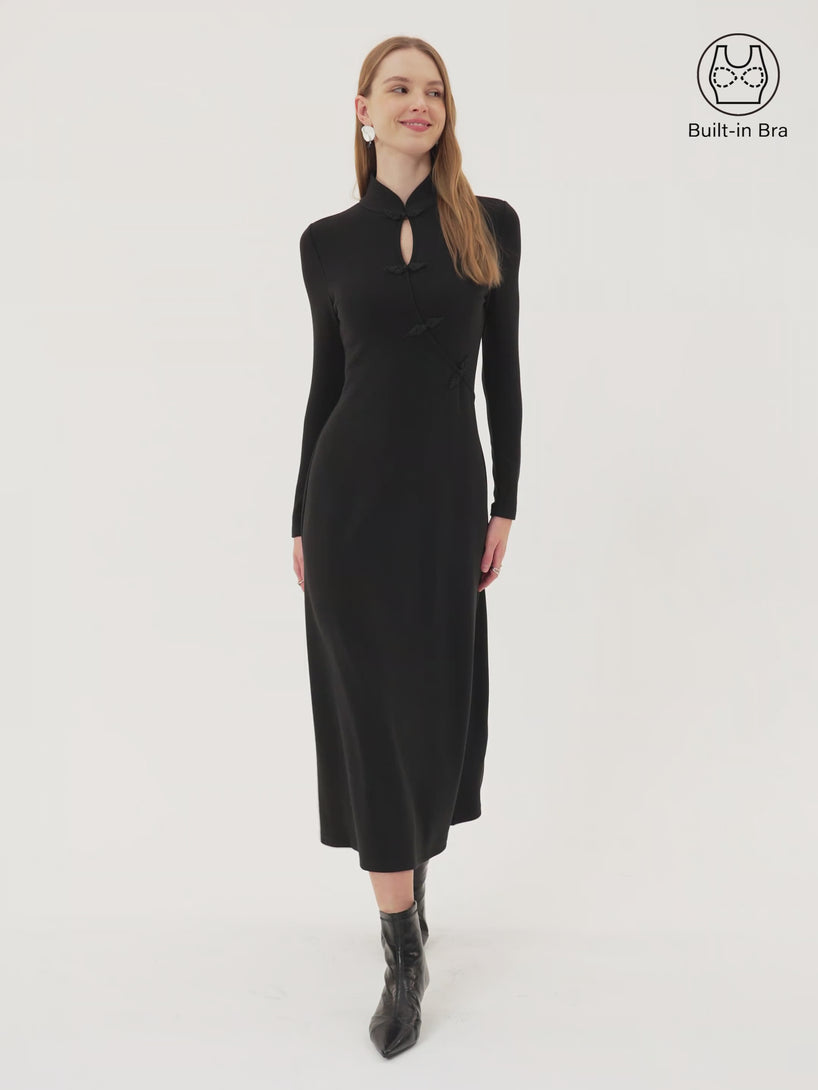 Standout Mandarin Collar Frog Button Midi Brami Dress