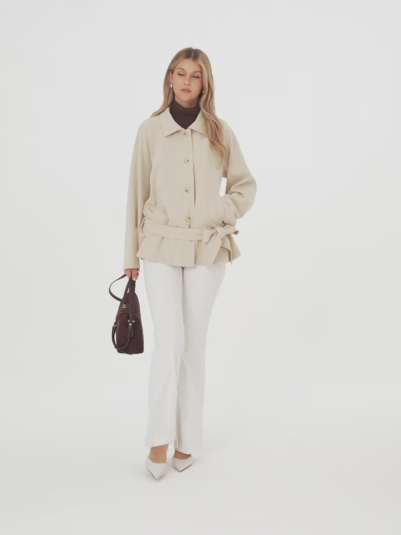 OGLmove Bamboo Ponte Notched Collar Long Sleeve Belted Jacket
