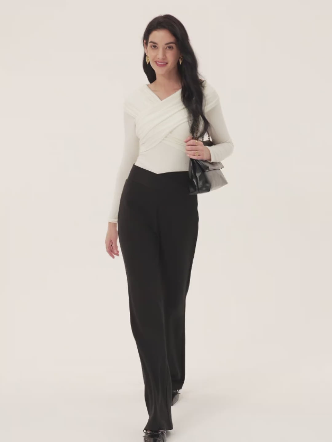 Cozy Warm V-Waistband Flared Leg Pull-On Pants
