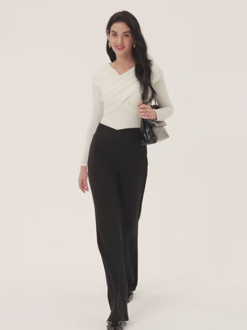 Cozy Warm V-Waistband Flared Leg Pull-On Pants