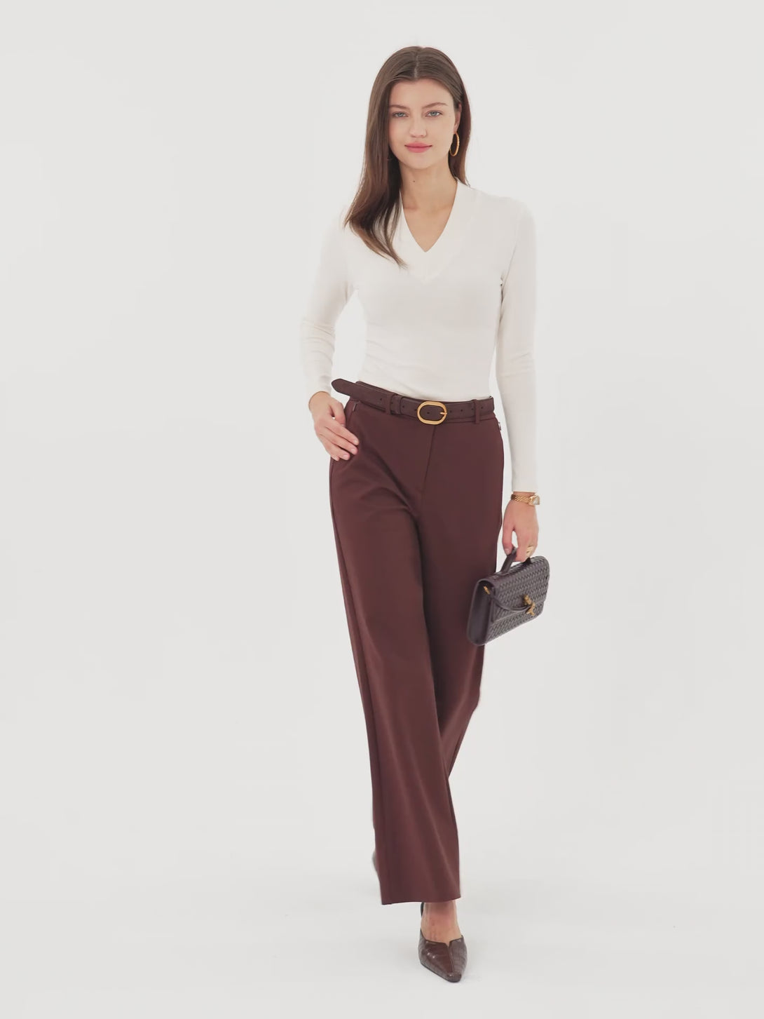 High Rise Wide Leg Trousers with Zippered Pockets