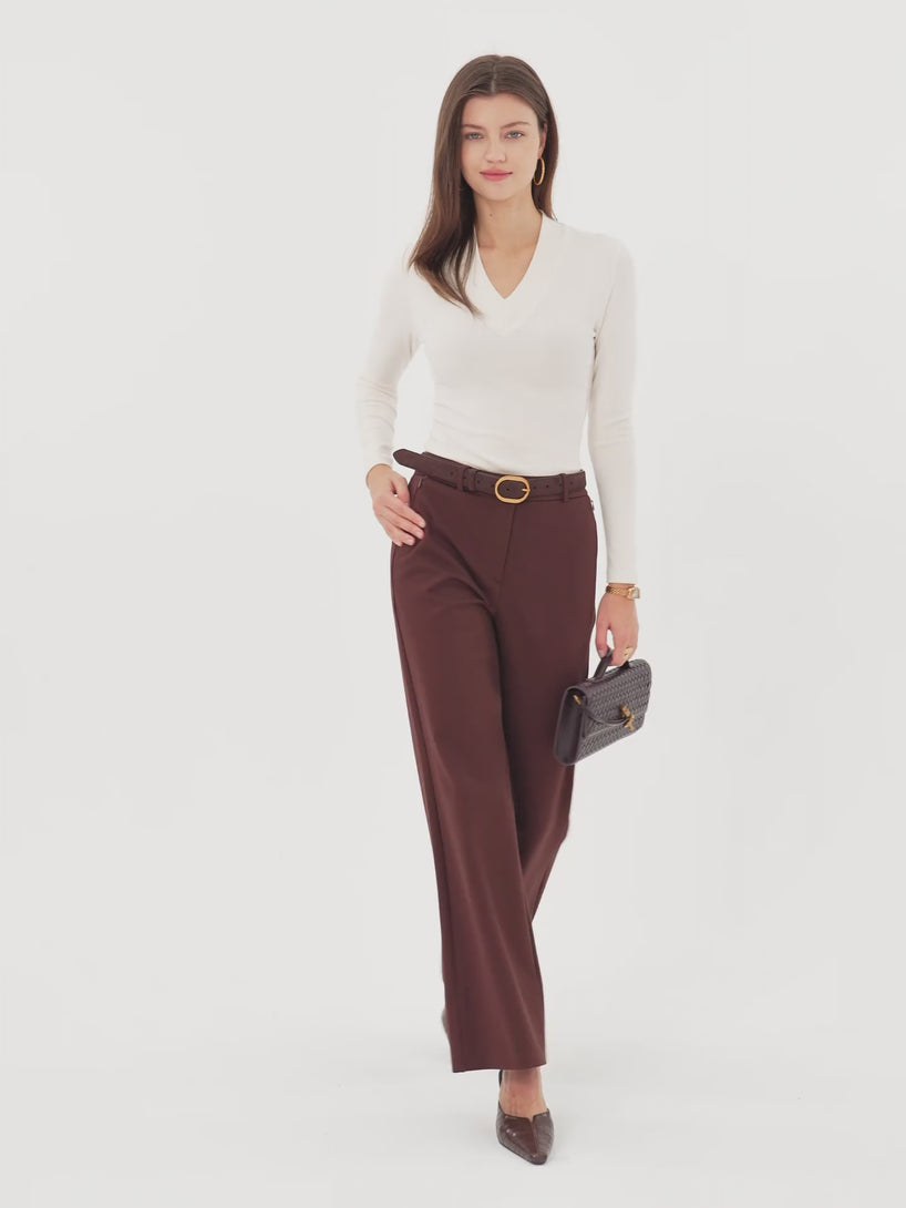 High Rise Wide Leg Trousers with Zippered Pockets