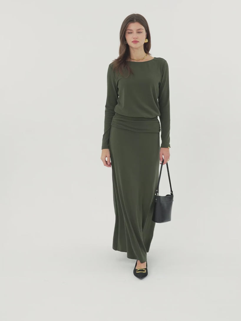 Light Warm Round Neck Side Ruched Top