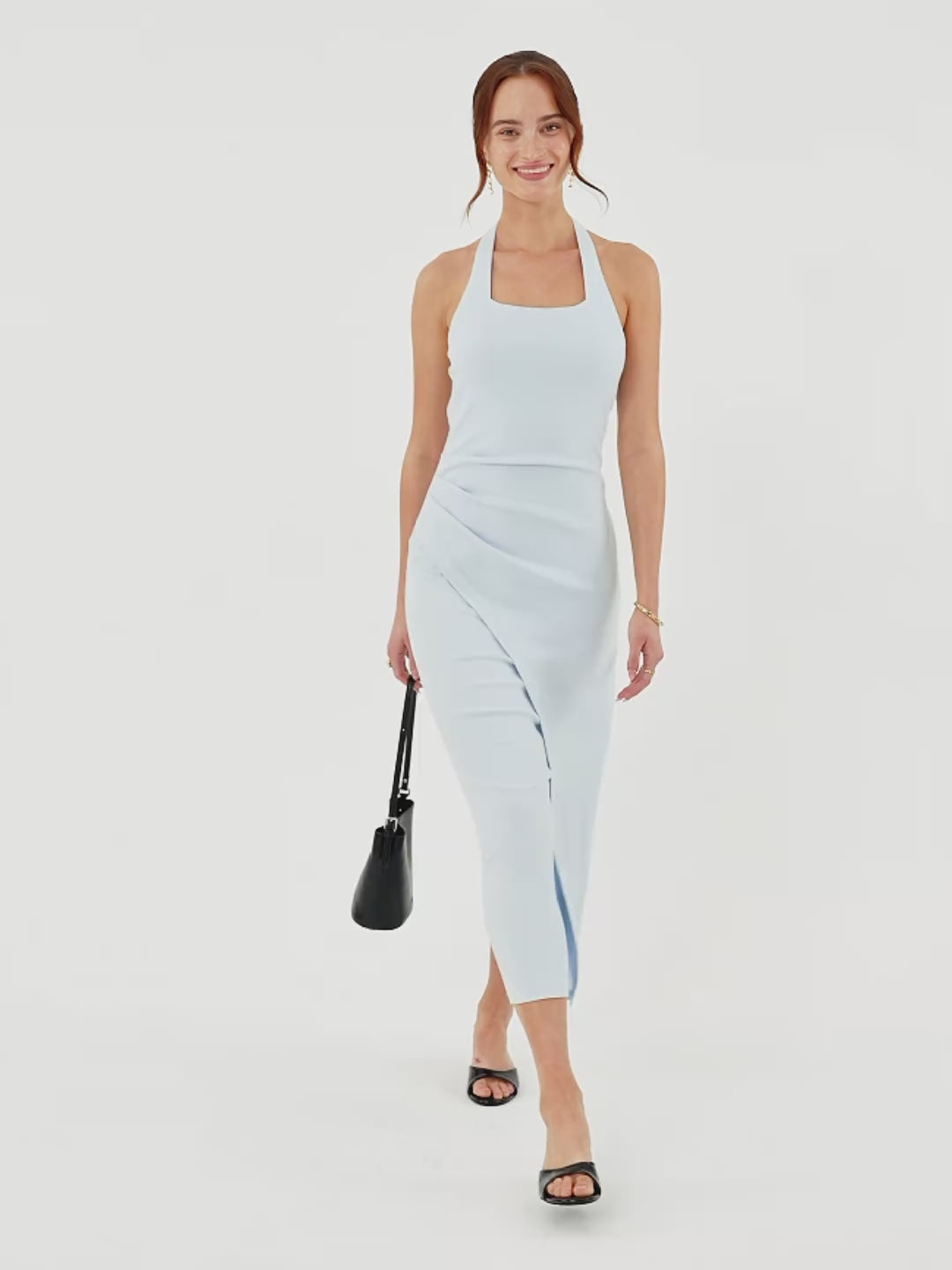 Casual Everyday Essential Regular Fit Black/XL Maxi Dresses Sleeveless Halterneck Women Dresses OGLmove