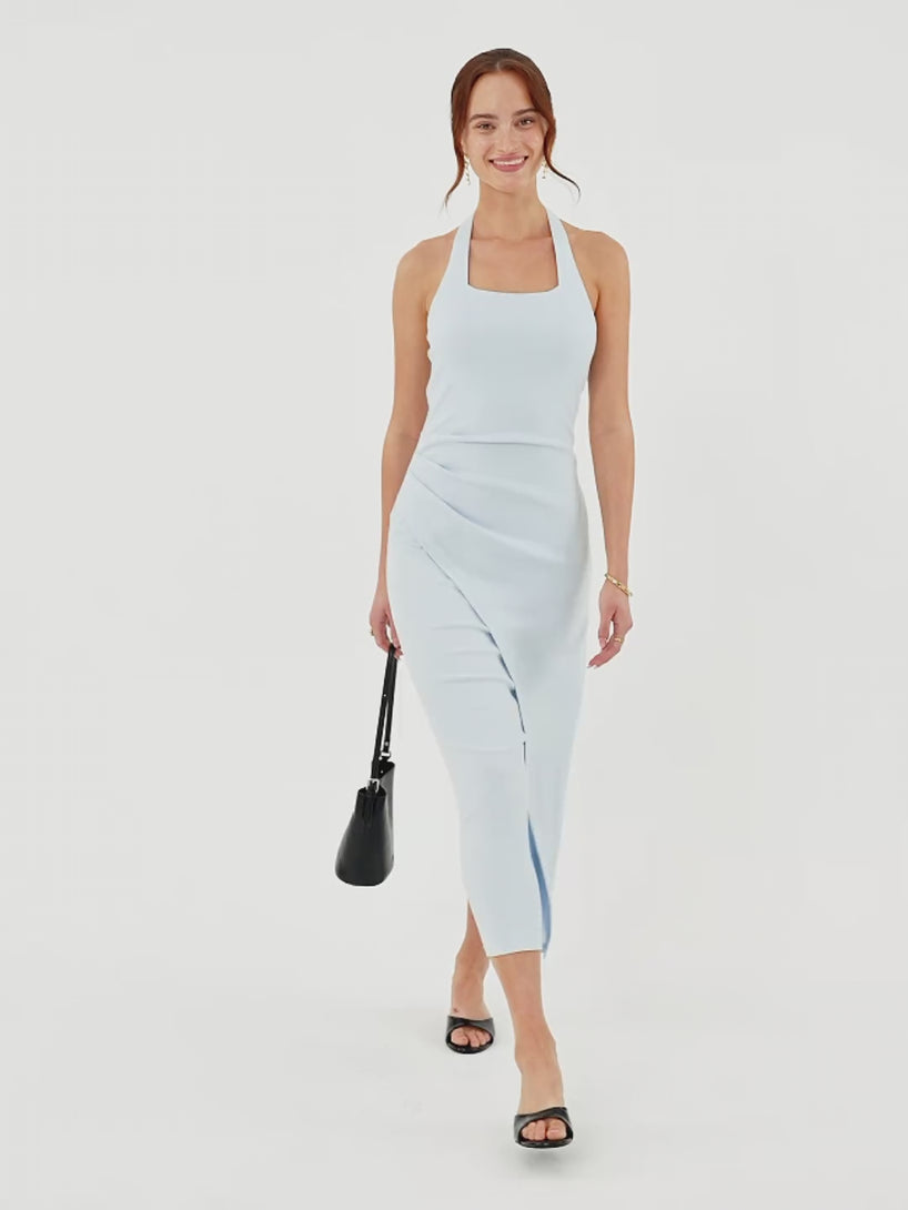 OGLmove Cotton Lyocell Halter Square Neck Tucked Maxi Dress
