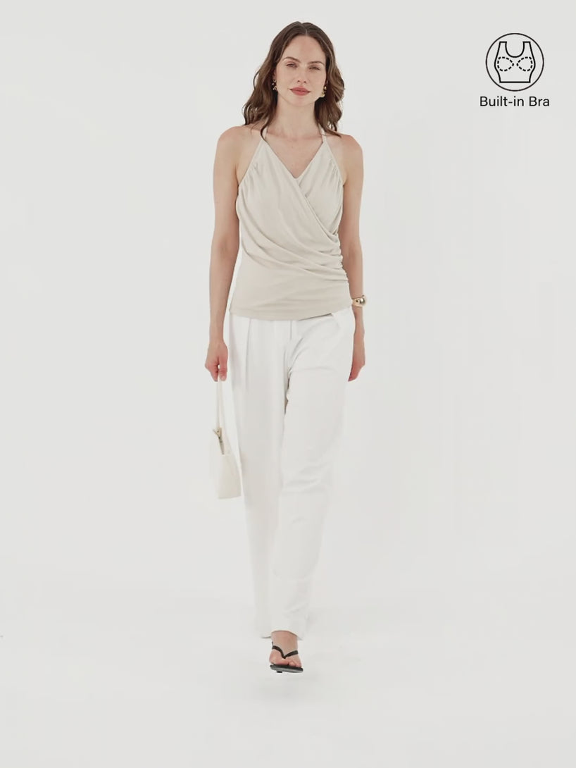 OGLmove Halter Neck Surplice Ruched Bra Top