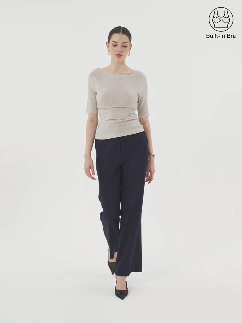 2Pcs Set Lyocell Cashmere Boatneck Elbow Length Sleeve Brami