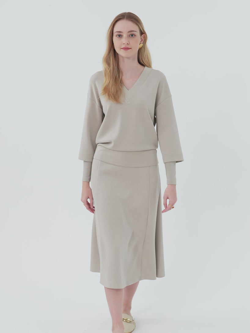 V-neck Hip Length Top with Sleeve Warmers