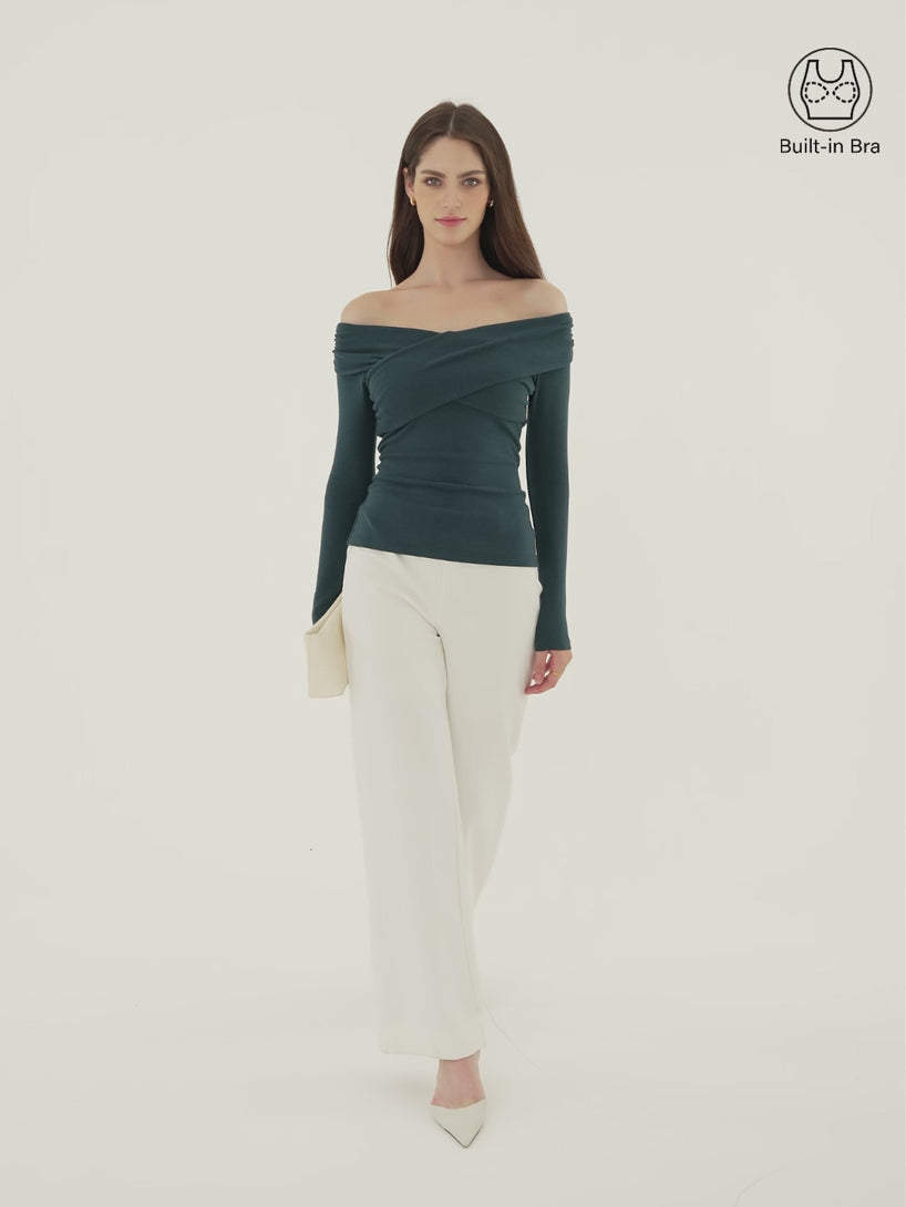 OGLmove LiteWarm Surplice Long Sleeve Ruched Built-In Bra Top