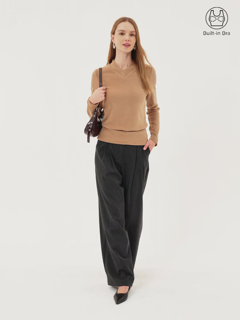 MaxWarm V-neck Long Sleeve Brami with Banded Hem