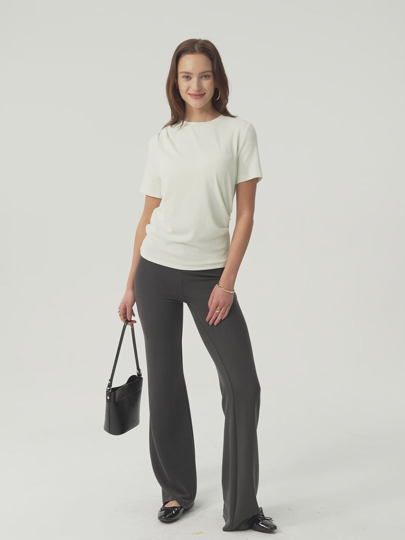 Cotton Viscose Round Neck Tucked Summer Tee