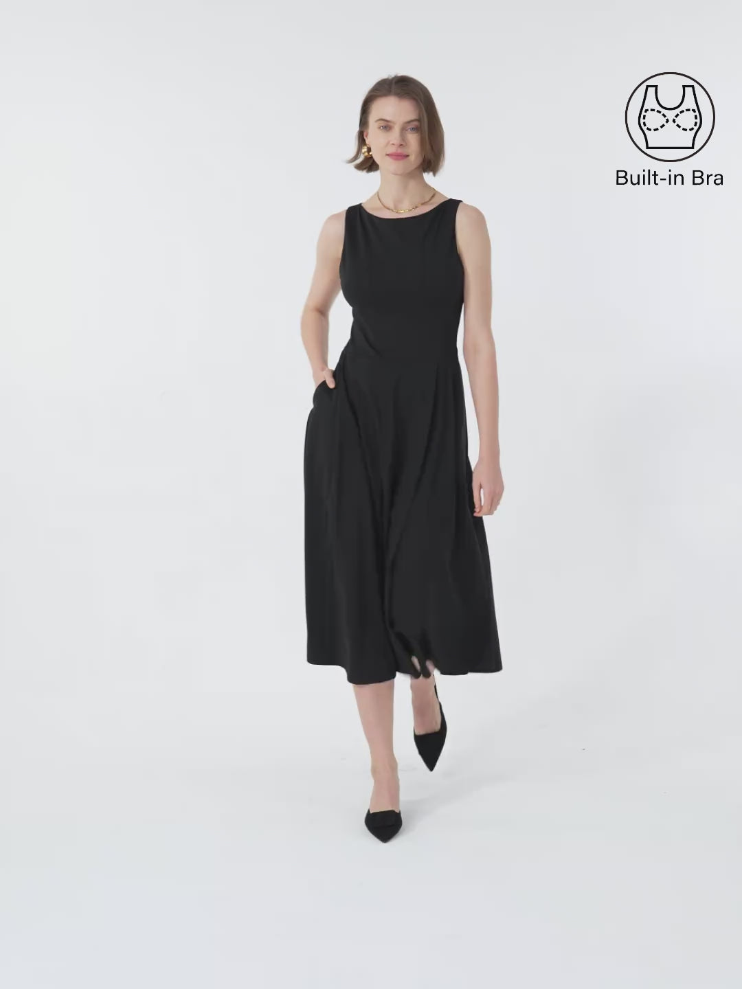 Boatneck Bamboo Ponte Brami Midi Dress with Pockets