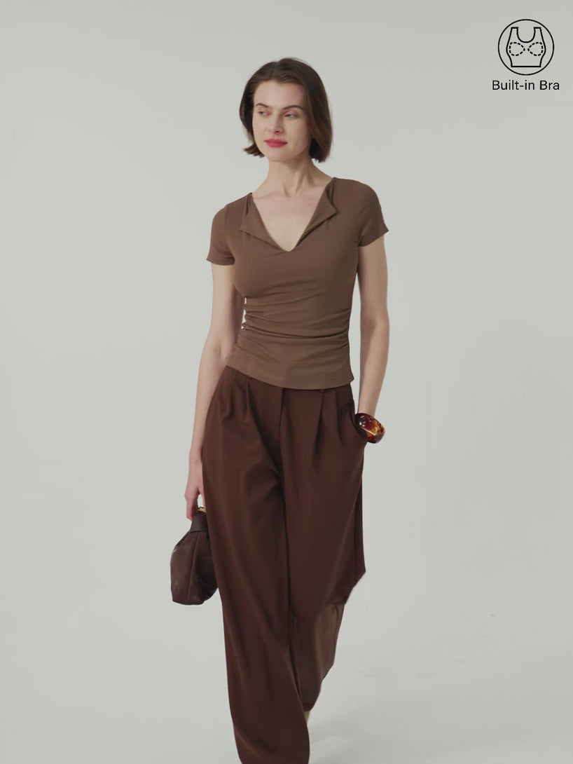 Flapped V-neck Side Ruched New Airy Brami Tee