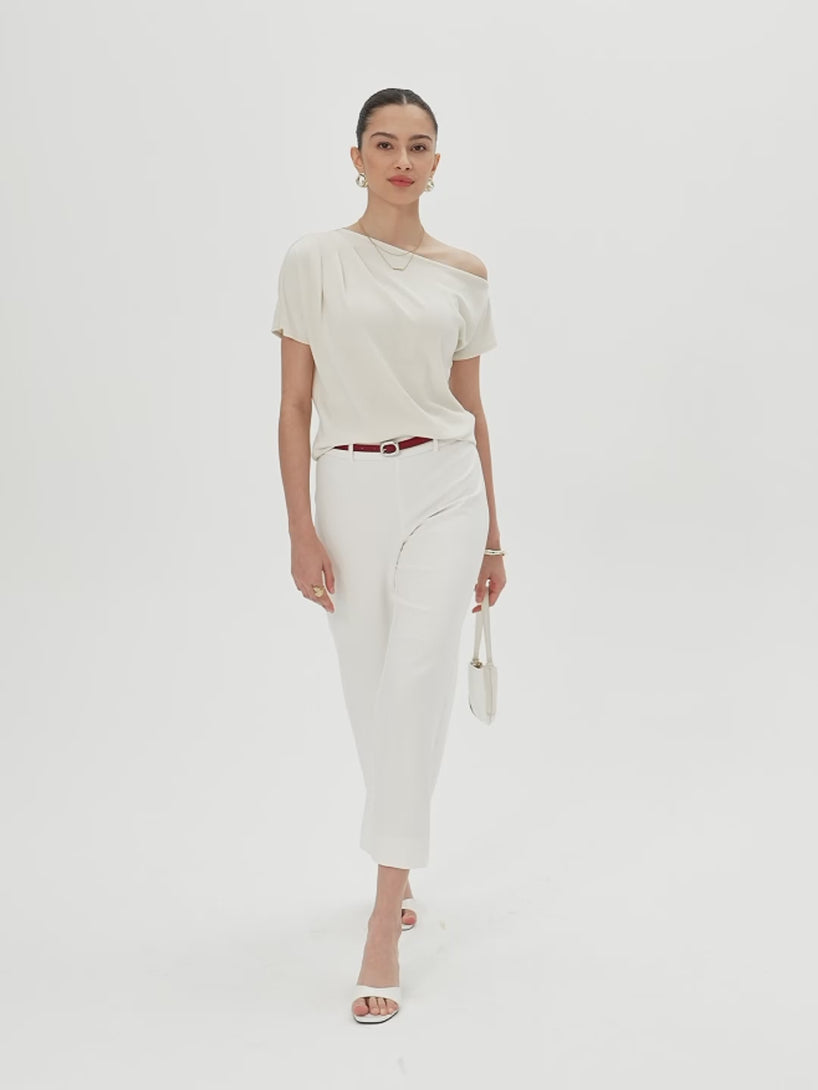 OGLmove Cotton-Lyocell Effortless Asymmetrical Tucked Tee
