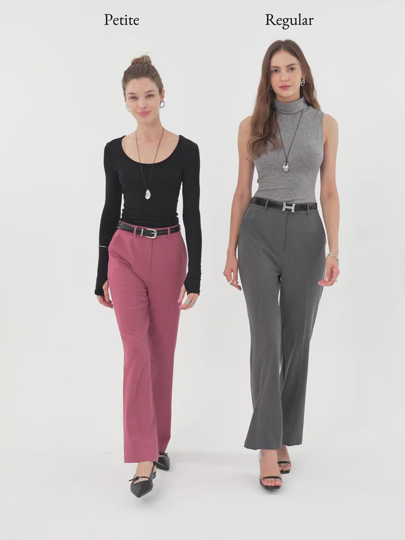 Mid Rise Straight Leg Creased Trousers with Pockets