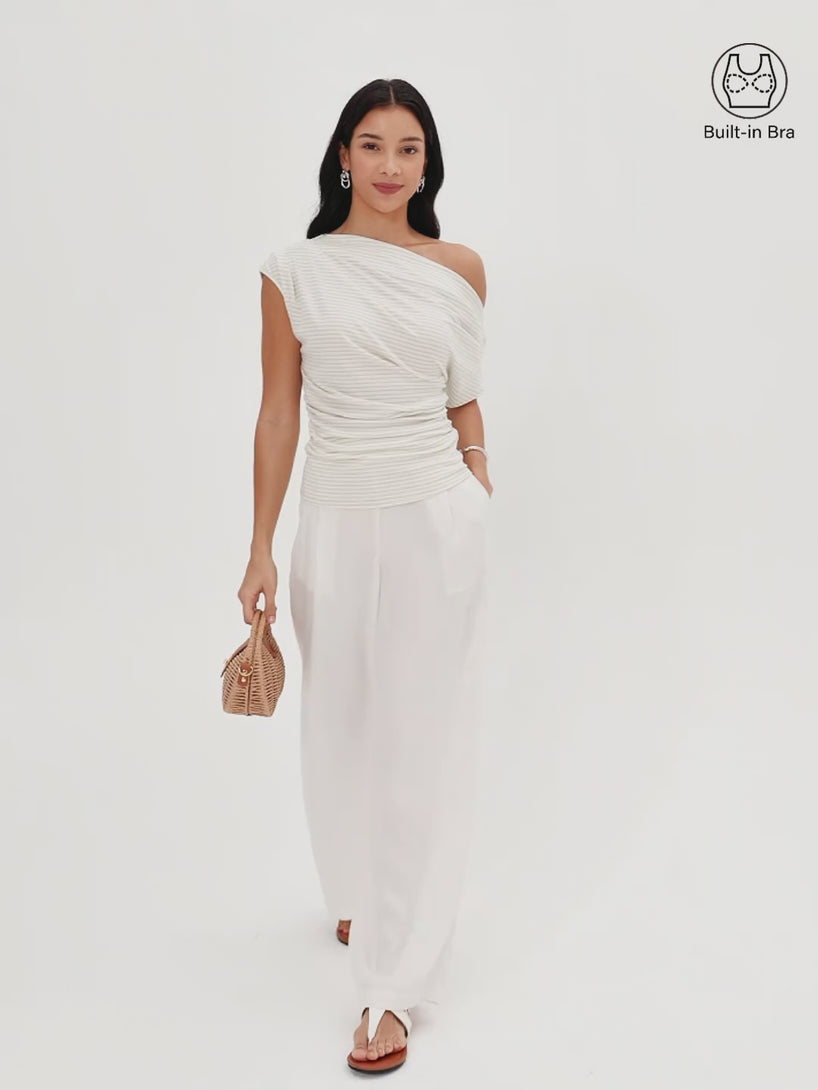 OGLmove Striped Asymmetrical Neck Top