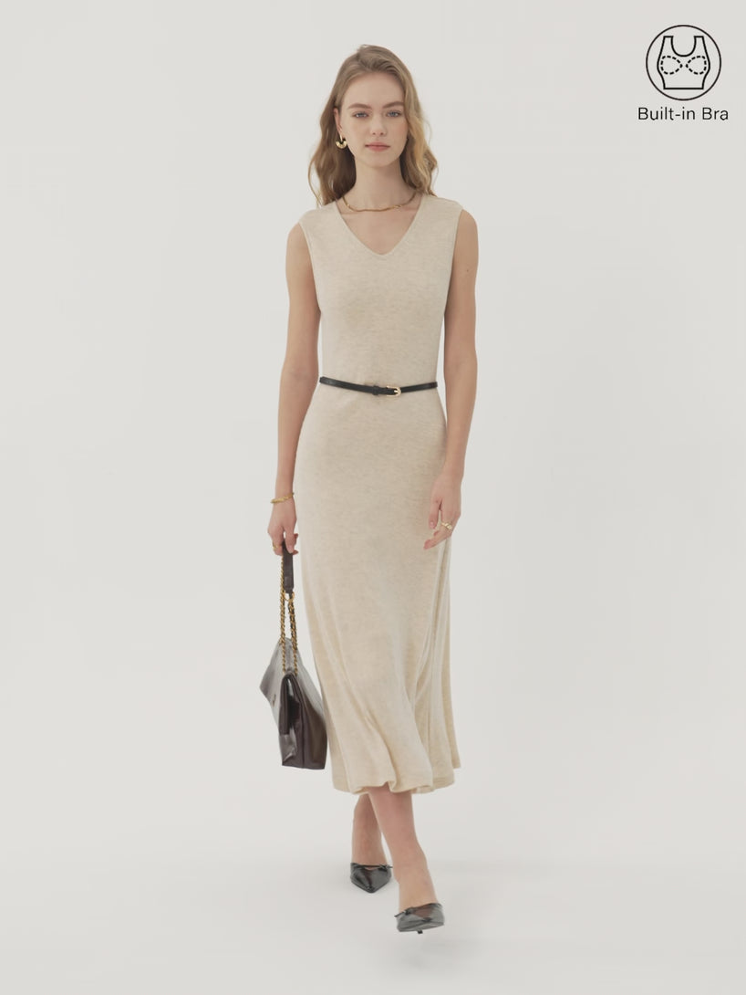 Soft Drape V-Neck Flared Midi Brami Dress