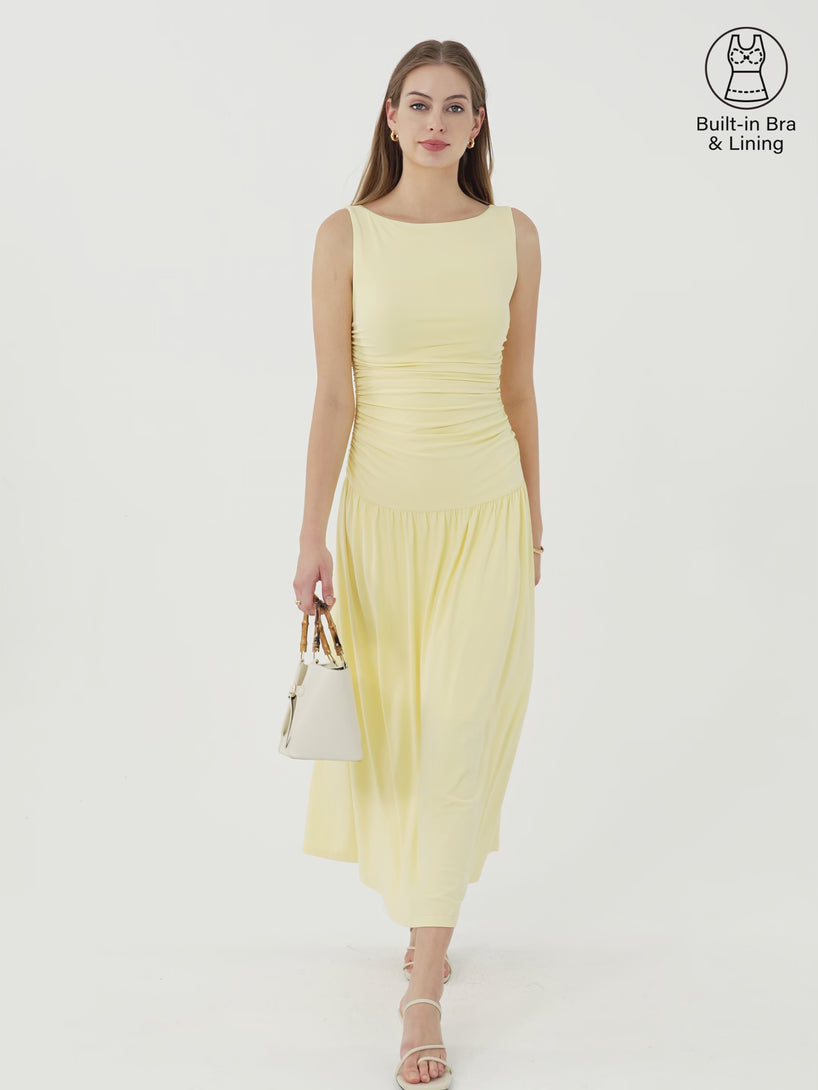OGLmove SkinKiss Cooling Boatneck Ruched Midi Bra Dress