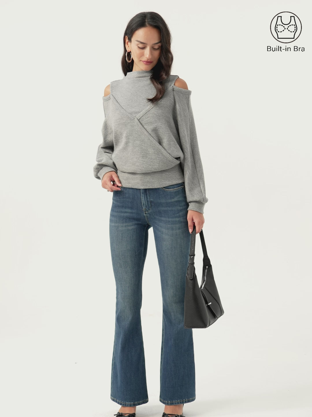 Cozy Mockneck Cutout Shoulder Surplice Brami