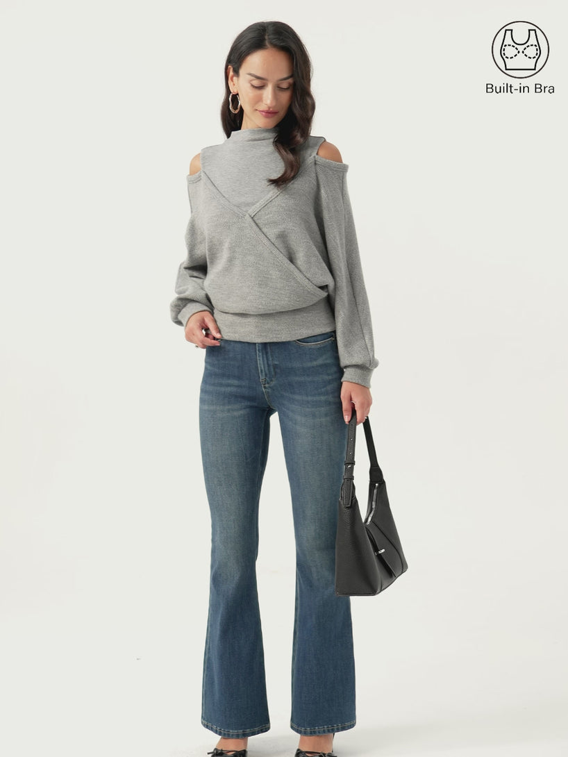 Cozy Mockneck Cutout Shoulder Surplice Brami